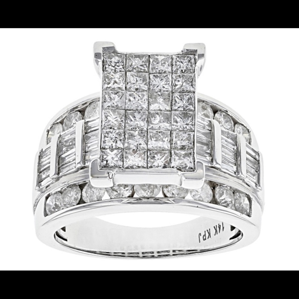 4ctw Princess Cut, Round/Baguette Diamond 14k Ring